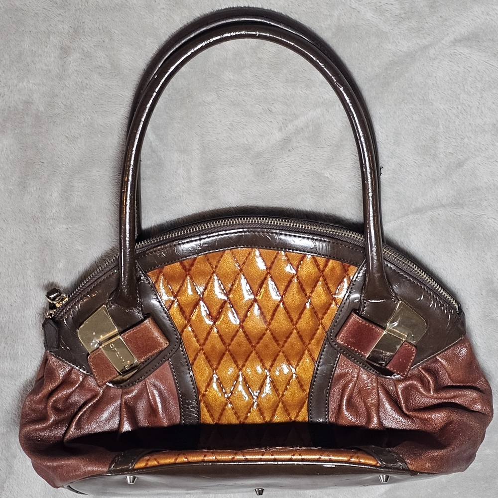 Cromia Vintage Leather Two Tone Brown Handbag Made‎ in Italy Dual Handle